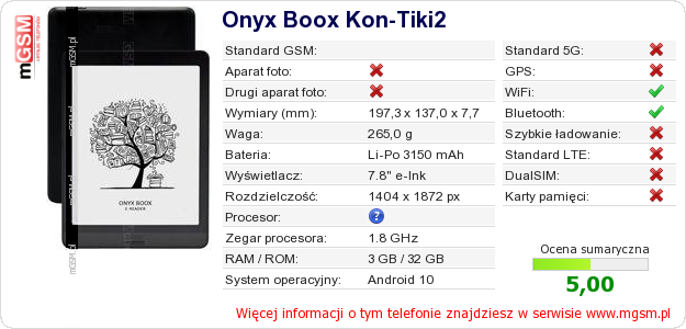 Dane telefonu Onyx Boox Kon-Tiki2 Dane telefonu Onyx Boox Kon-Tiki2