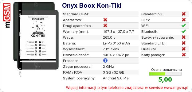 Dane telefonu Onyx Boox Kon-Tiki Dane telefonu Onyx Boox Kon-Tiki