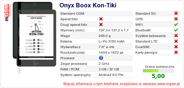 Dane telefonu Onyx Boox Kon-Tiki