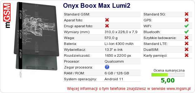 Dane telefonu Onyx Boox Max Lumi2 Dane telefonu Onyx Boox Max Lumi2