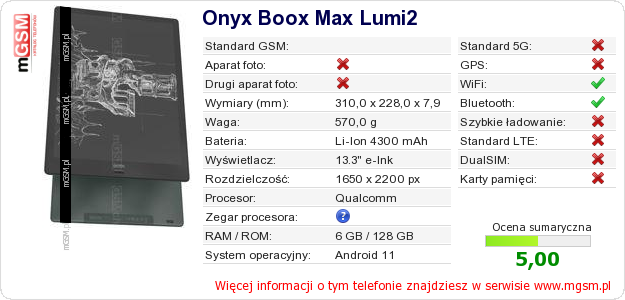 Dane telefonu Onyx Boox Max Lumi2 Dane telefonu Onyx Boox Max Lumi2