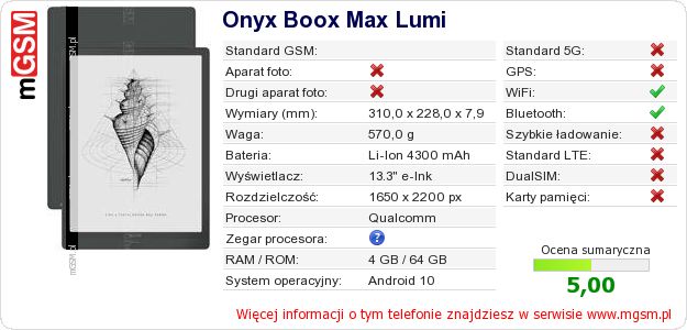 Dane telefonu Onyx Boox Max Lumi