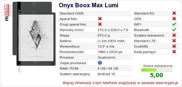 Dane telefonu Onyx Boox Max Lumi