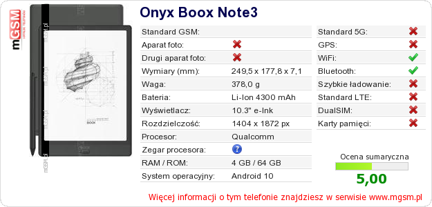 Dane telefonu Onyx Boox Note3