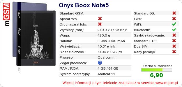 Dane telefonu Onyx Boox Note5