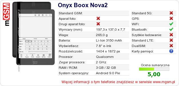 Dane telefonu Onyx Boox Nova2