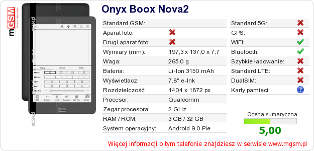 Dane telefonu Onyx Boox Nova2