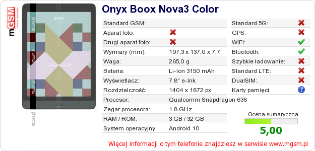Dane telefonu Onyx Boox Nova3 Color