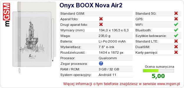 Dane telefonu Onyx BOOX Nova Air2