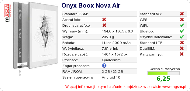 Dane telefonu Onyx Boox Nova Air