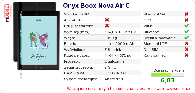 Dane telefonu Onyx Boox Nova Air C