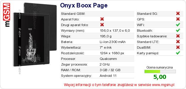 Dane telefonu Onyx Boox Page