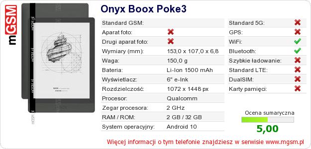 Dane telefonu Onyx Boox Poke3