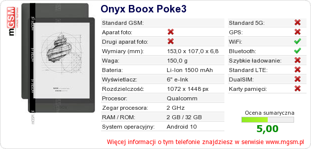 Dane telefonu Onyx Boox Poke3