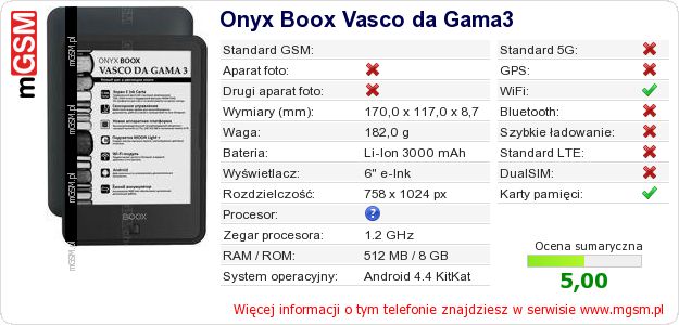 Dane telefonu Onyx Boox Vasco da Gama3