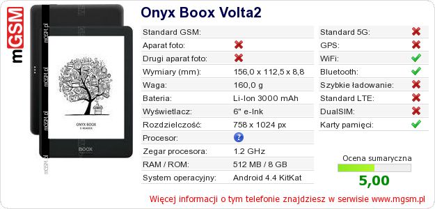 Dane telefonu Onyx Boox Volta2