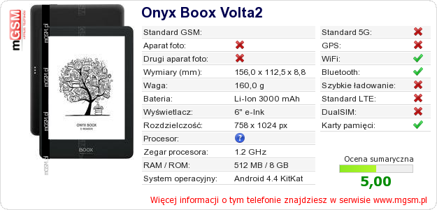Dane telefonu Onyx Boox Volta2 Dane telefonu Onyx Boox Volta2