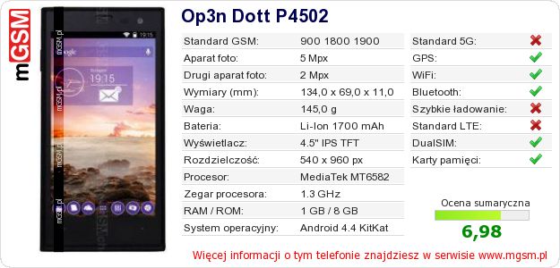 Dane telefonu Op3n Dott P4502