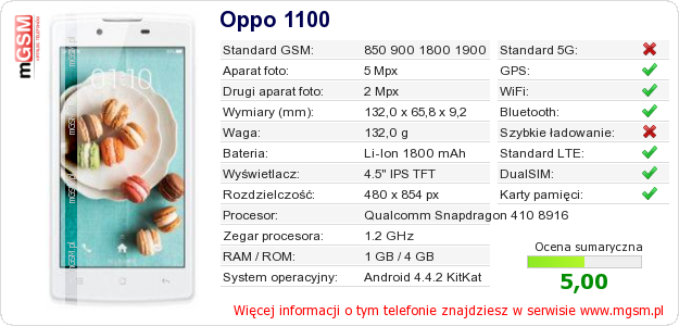 Dane telefonu Oppo 1100