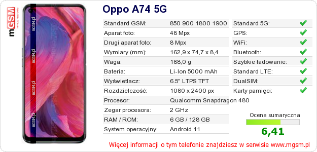 Dane telefonu Oppo A74 5G