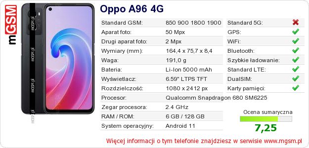 Dane telefonu Oppo A96 4G Dane telefonu Oppo A96 4G