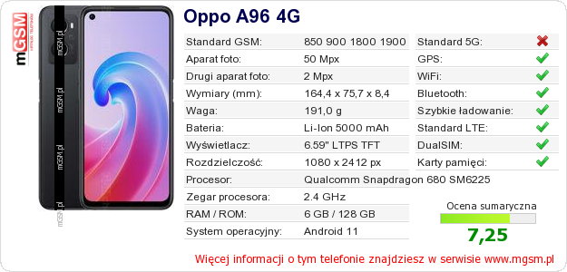 Dane telefonu Oppo A96 4G