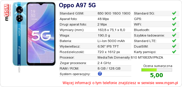 Dane telefonu Oppo A97 5G