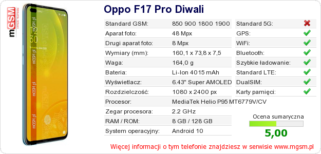 Dane telefonu Oppo F17 Pro Diwali