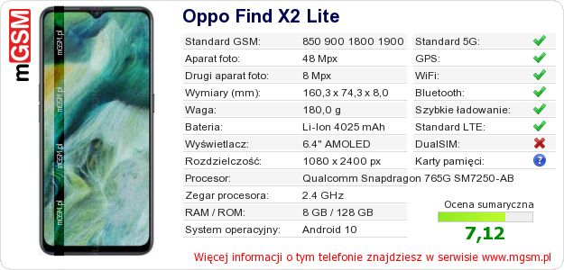 Dane telefonu Oppo Find X2 Lite Dane telefonu Oppo Find X2 Lite