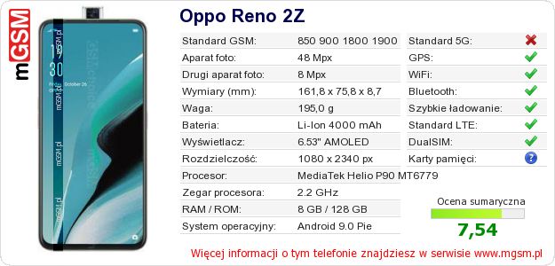 Dane telefonu Oppo Reno 2Z Dane telefonu Oppo Reno 2Z