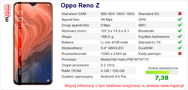 Dane telefonu Oppo Reno Z