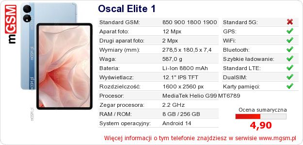 Dane telefonu Oscal Elite 1