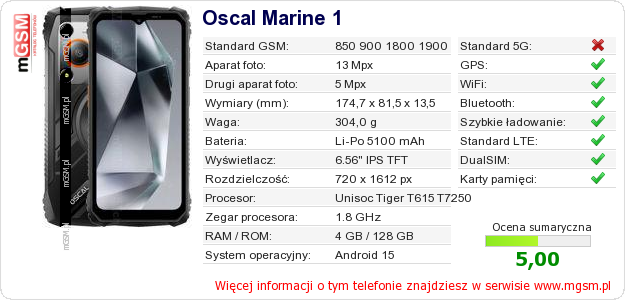 Dane telefonu Oscal Marine 1