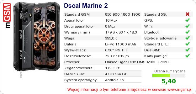 Dane telefonu Oscal Marine 2