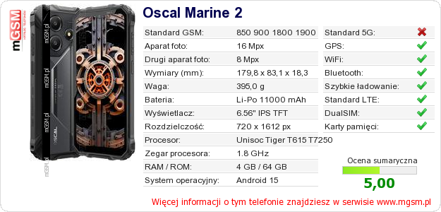 Dane telefonu Oscal Marine 2