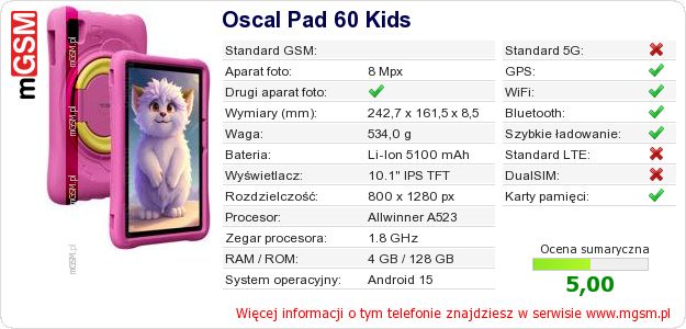 Dane telefonu Oscal Pad 60 Kids Dane telefonu Oscal Pad 60 Kids
