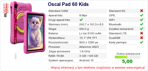 Dane telefonu Oscal Pad 60 Kids