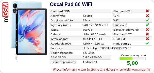 Dane telefonu Oscal Pad 80 WiFi Dane telefonu Oscal Pad 80 WiFi