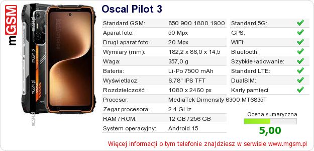 Dane telefonu Oscal Pilot 3