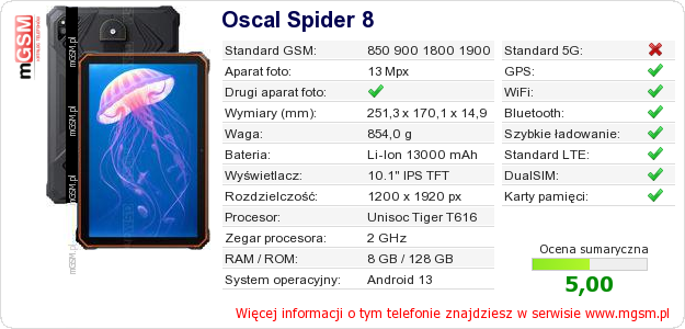 Dane telefonu Oscal Spider 8