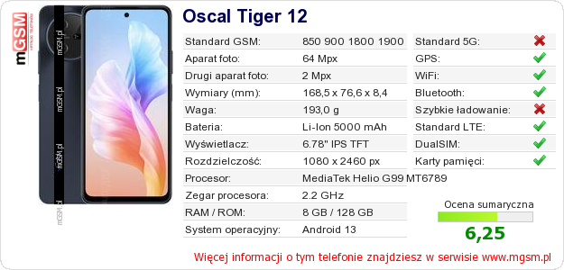Dane telefonu Oscal Tiger 12