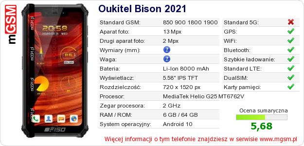 Dane telefonu Oukitel Bison 2021 Dane telefonu Oukitel Bison 2021