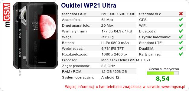 Dane telefonu Oukitel WP21 Ultra