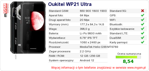 Dane telefonu Oukitel WP21 Ultra Dane telefonu Oukitel WP21 Ultra