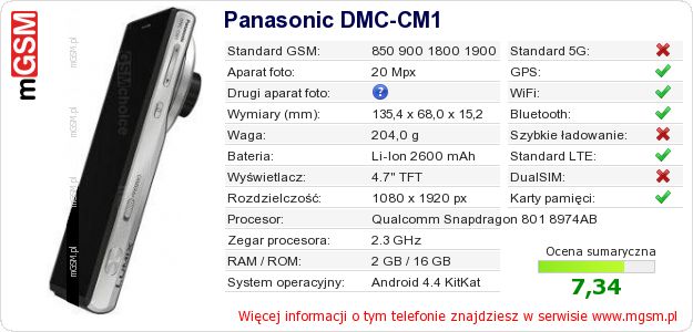 Dane telefonu Panasonic DMC-CM1
