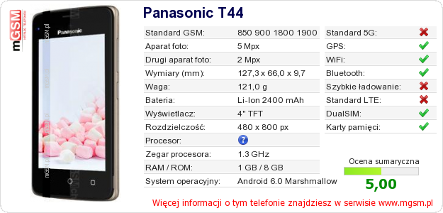 Dane telefonu Panasonic T44
