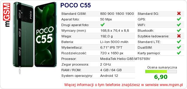 Dane telefonu POCO C55 Dane telefonu POCO C55