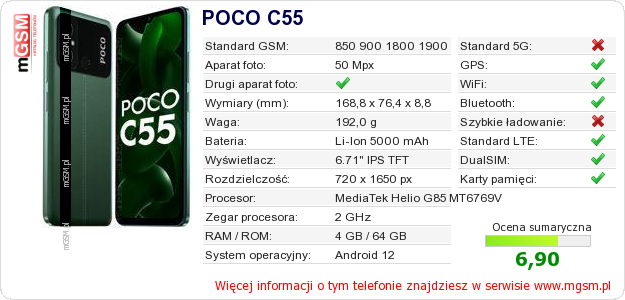 Dane telefonu POCO C55