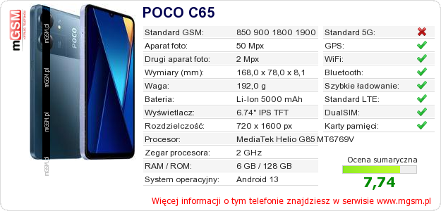 Dane telefonu POCO C65
