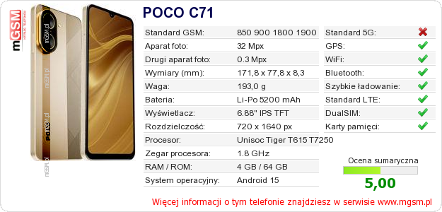 Dane telefonu POCO C71